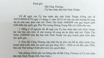 Le Gouvernement autorise l’ajout de 1000 MW à la centrale solaire Thien Tan à Ninh Thuan